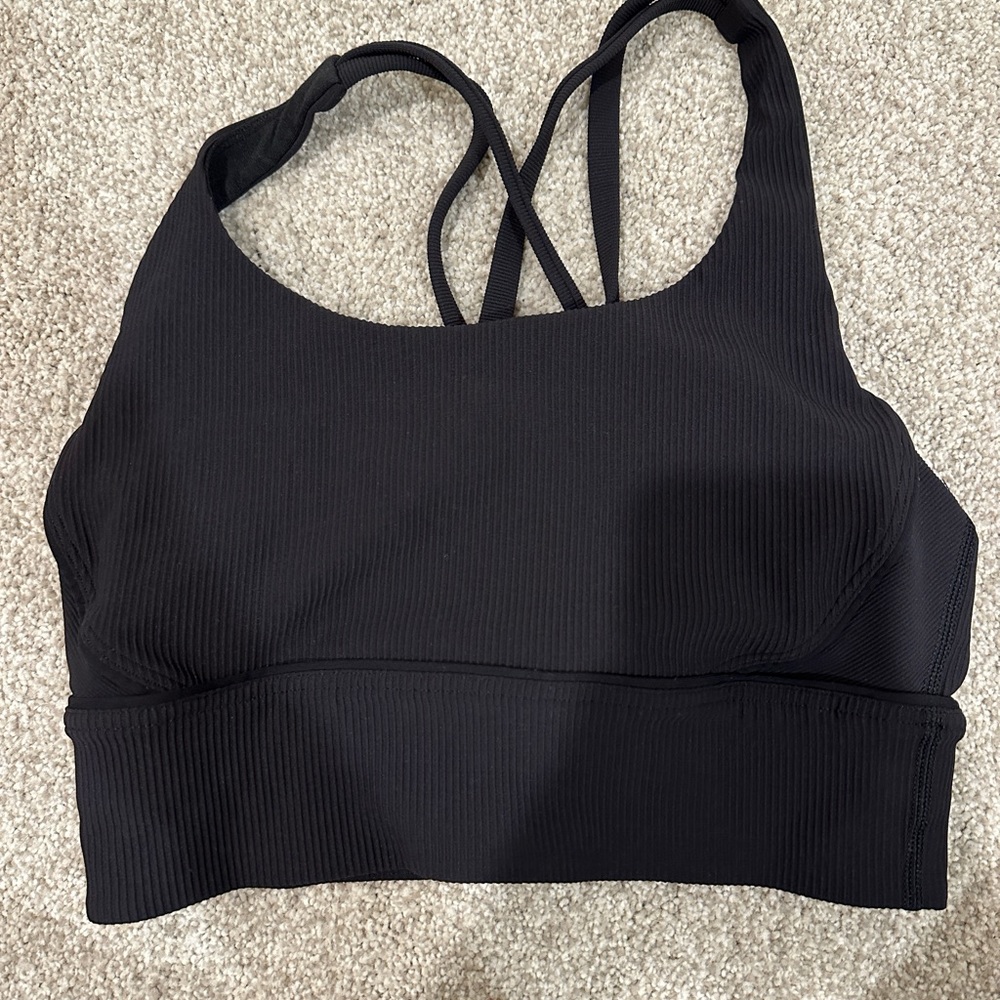 lululemon longline ribbed energy bra black size 6